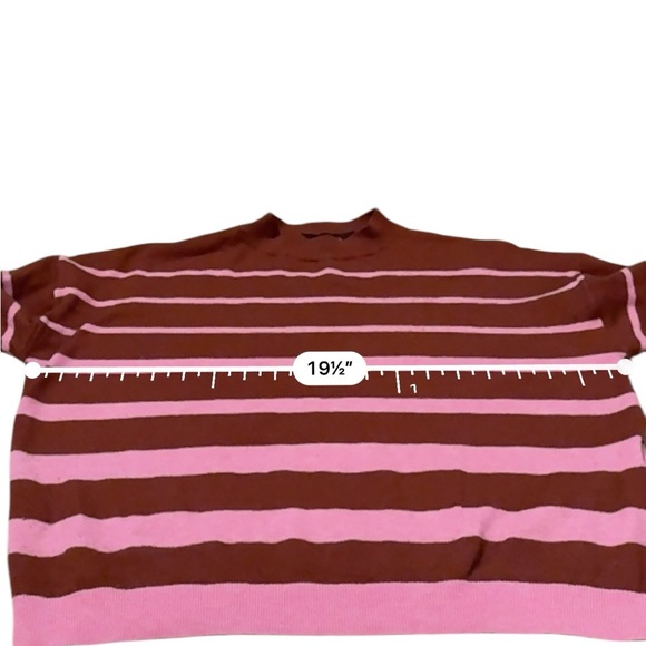 Vero Moda Burgundy & Pink Striped Crewneck Long Sleeve Cropped Sweater Sz XS - Picture 8 of 9